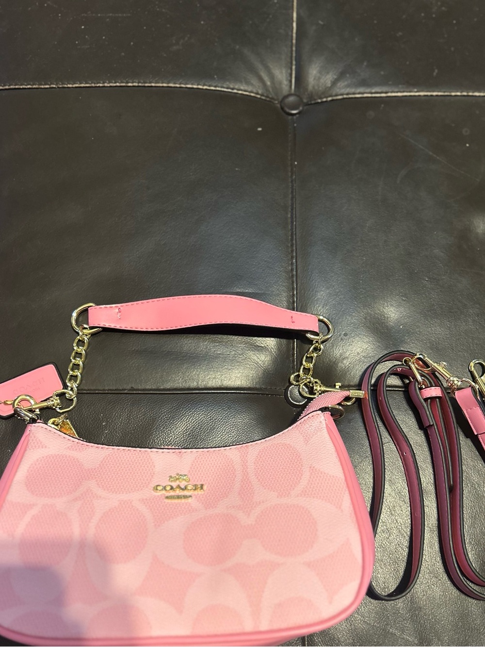 Coach Pink Signature Canvas Mini Hobo with Gold Hardware